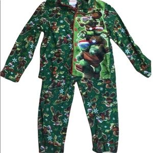 Nickelodeon Santa Ninja Turtles Green Flannel Pajama PJ’s Set Size 8